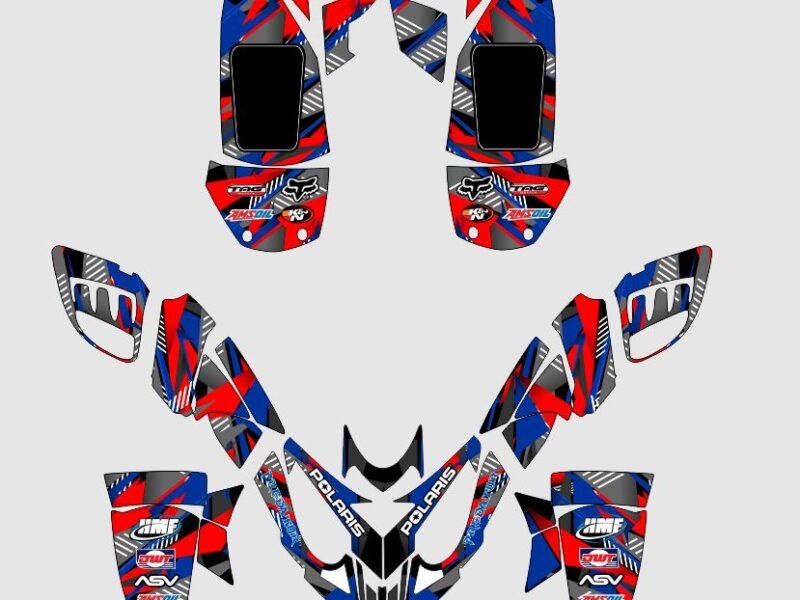 kit deco polaris predator 500 bleu rouge