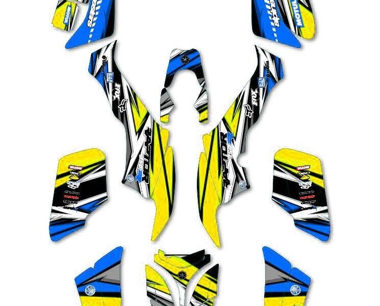kit deco yamaha 350 raptor color bleu jaune