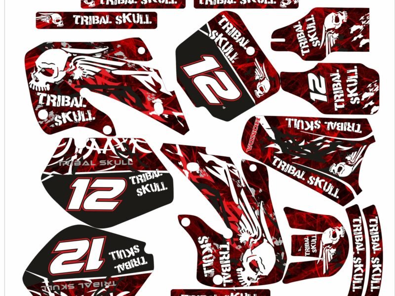 kit déco honda 125 / 250 cr (1997 1999) – tribal skull rouge