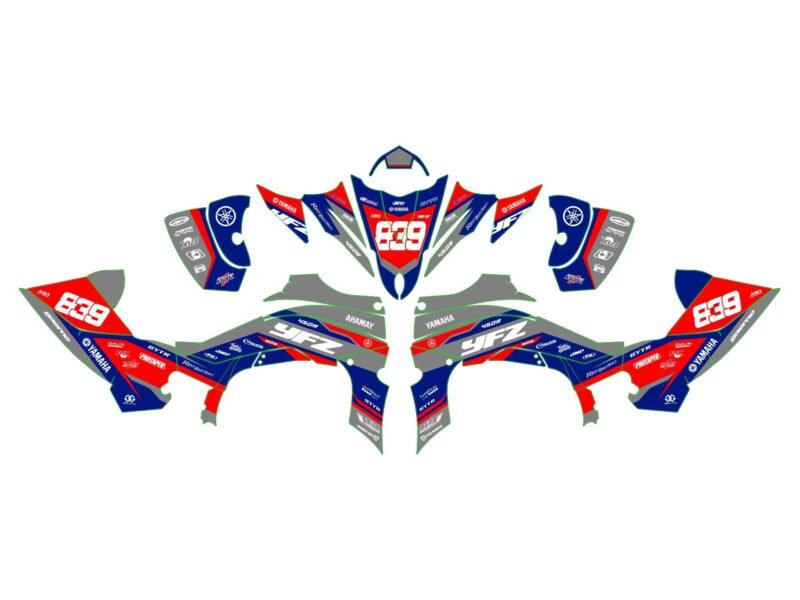 kit déco yamaha yfm 450 yfz pyr bleu / rouge